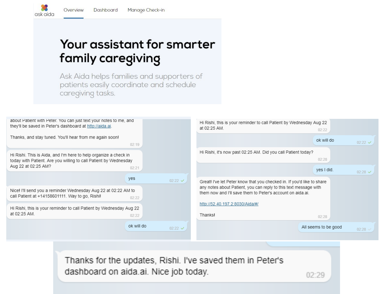 Ask Aida – AI assistant for patient caregiver scheduling and check-in reminders