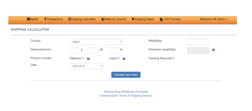 Fulfillment portal – Shipping Calculator
